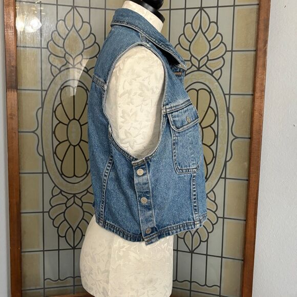 Vintage Levi's 90's Denim Jeans Button Up Side Button Vest Size L - Picture 2 of 9